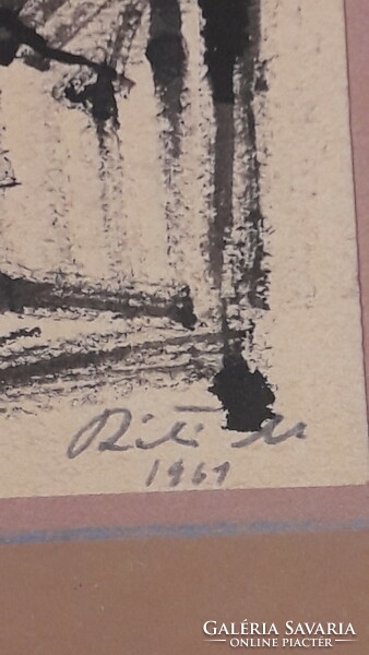 Réti Mátyás ülő akt ,  tus rajz 1961 Blondel keretben