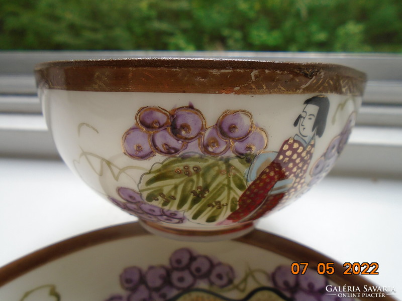 Arany zománc kézi festett Mitikus óriás KYOHO szőlővel és életképpel japán tojáshéj teás készlet