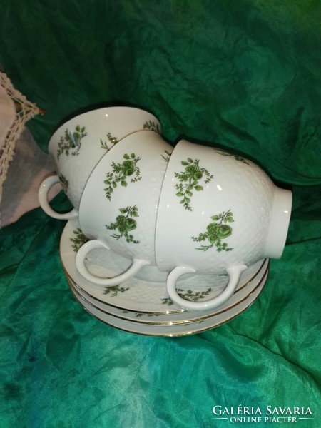 Beautiful white thin porcelain tea and coffee set .... with green pattern.
