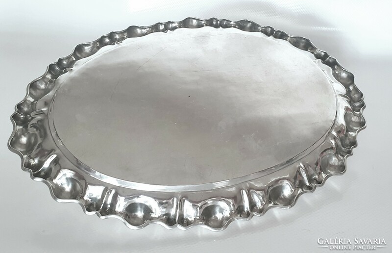 Ovális, ezüst (800) art deco hólyagos peremű tálca (353 g)
