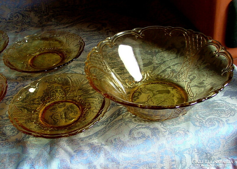 Amber glass compote set