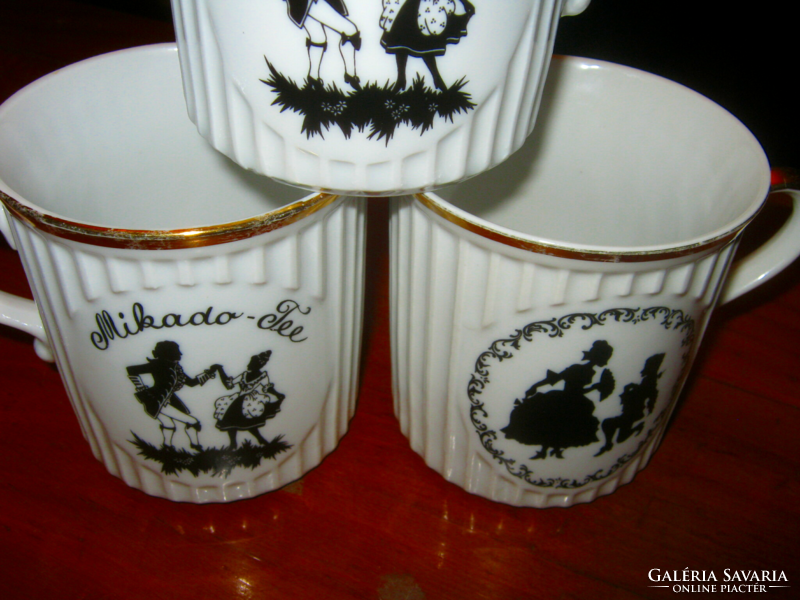 3 Old silhouette ribbed cocoa tea mug cups