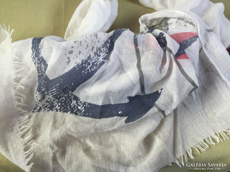 Large scarf, stole, shawl made of gauze-like material with a nautical, sailor pattern