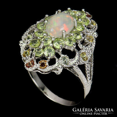Wonderful Ethiopian noble opal ring with sapphires and peridot, clear!!! 7.5 Size