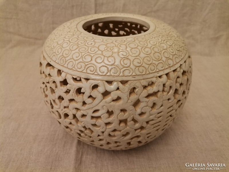Chinese style openwork ceramic vase / not antique