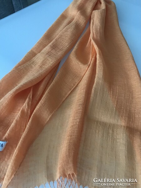 100% Linen scarf in orange or carrot color, 190 x 53 cm