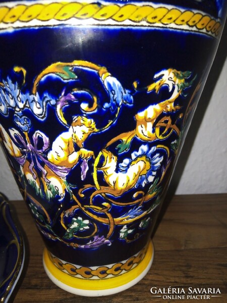 Gien, French Renaissance style vase, plate and ring holder
