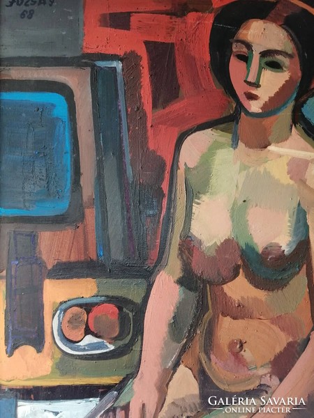 The painter Józsa János sitting nude