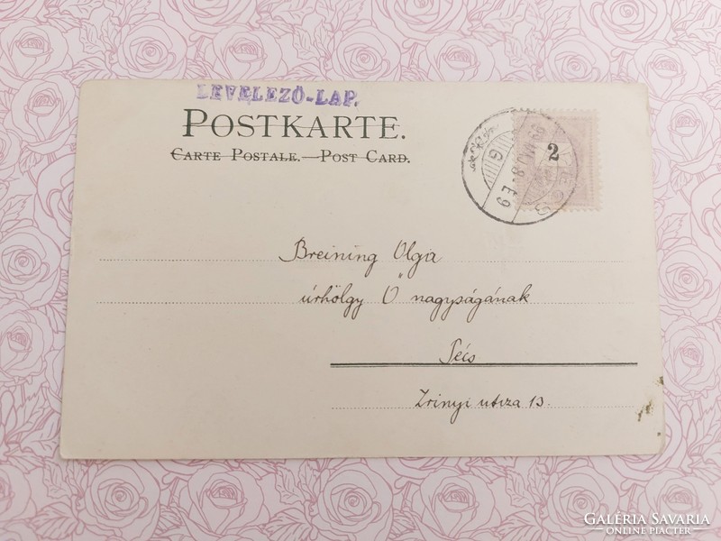 Régi képeslap 1899 levelezőlap tájkép arany Nap motívum