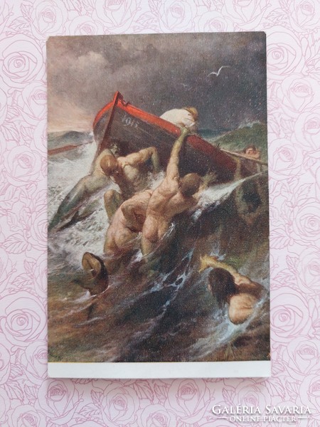 Old postcard Hungarian art postcard inscribed: man fight