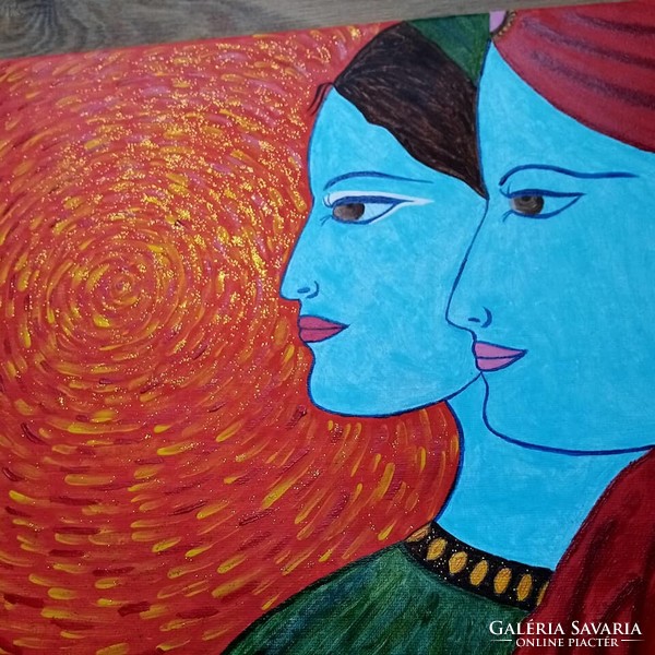 Spiritual painting: Krishna with his wife.