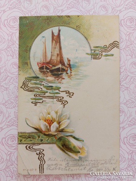 Old postcard 1901 embossed postcard with waterlily ship