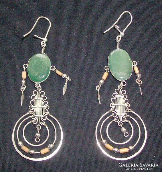 Handcrafted silver-plated earrings with a silver hook and semi-precious stones