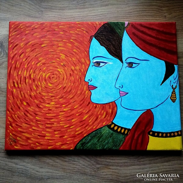 Spiritual painting: Krishna with his wife.