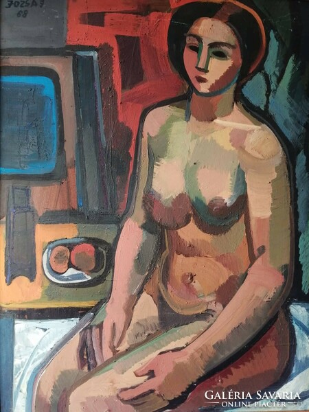 The painter Józsa János sitting nude