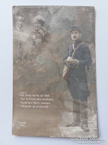 Old postcard 1916 French soldier photo postcard