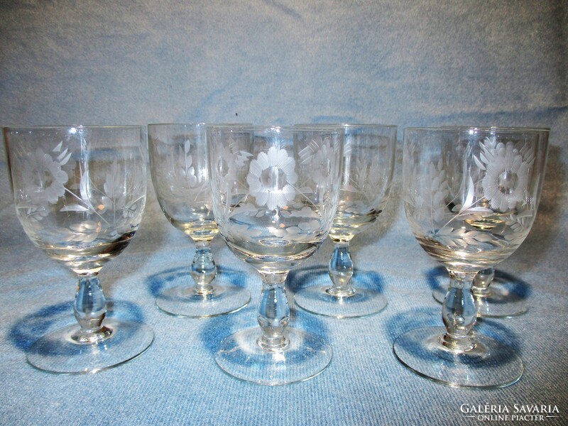 6 beautiful old stemmed glass glasses