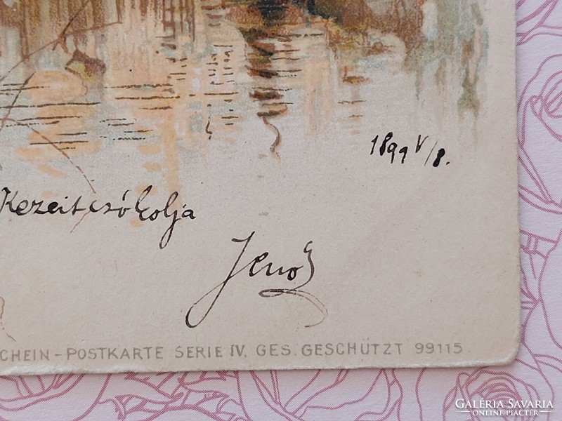 Régi képeslap 1899 levelezőlap tájkép arany Nap motívum