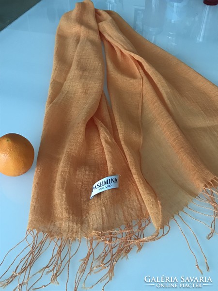 100% Linen scarf in orange or carrot color, 190 x 53 cm