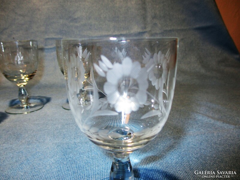 6 beautiful old stemmed glass glasses