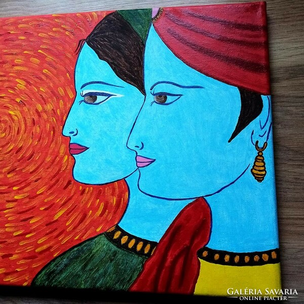 Spirituális festmény: Krisna feleségével.