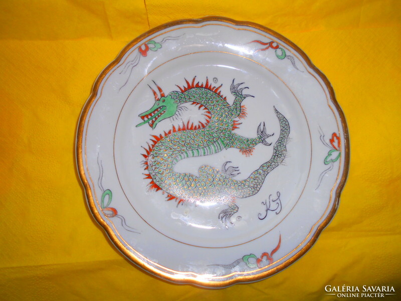 Aprolékos monogrammed hand-painted dragon snake on a porcelain plate