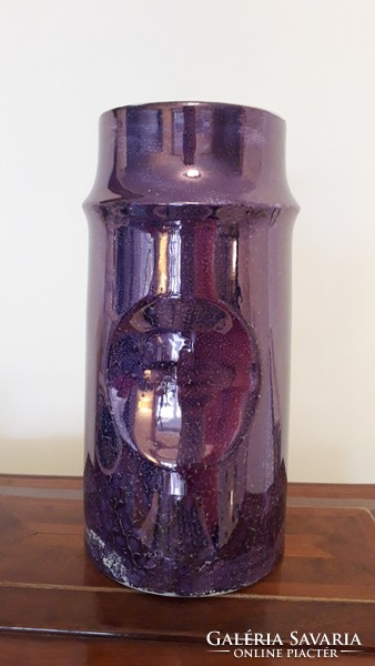 Régi Hollóházi porcelán váza lila retro design 20 cm