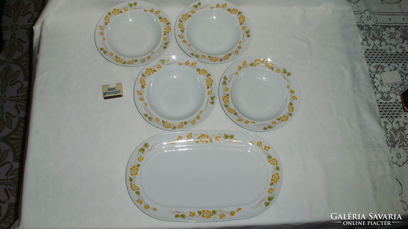 Alföldi porcelain steak bowl and four deep plates together - yellow floral