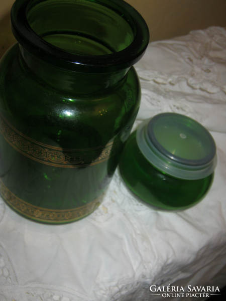 Vintage Belgian large apothecary bottle with green gilt stripe