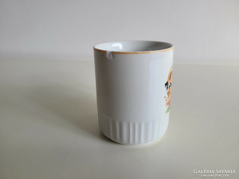 Old Zsolnay porcelain fairy tale mug pig dragonfly ladybird pattern fairy pattern skirt tea cup