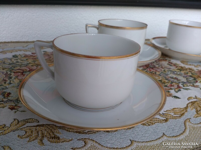 Láng Mihály marked antique porcelain four sets of cappuccino and cocoa cups, collector's item!
