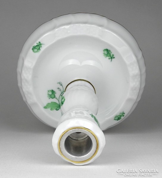 1L953 Zöld virágmintás Herendi porcelán gyertyatartó 15 cm