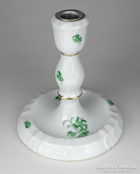 1L953 Zöld virágmintás Herendi porcelán gyertyatartó 15 cm