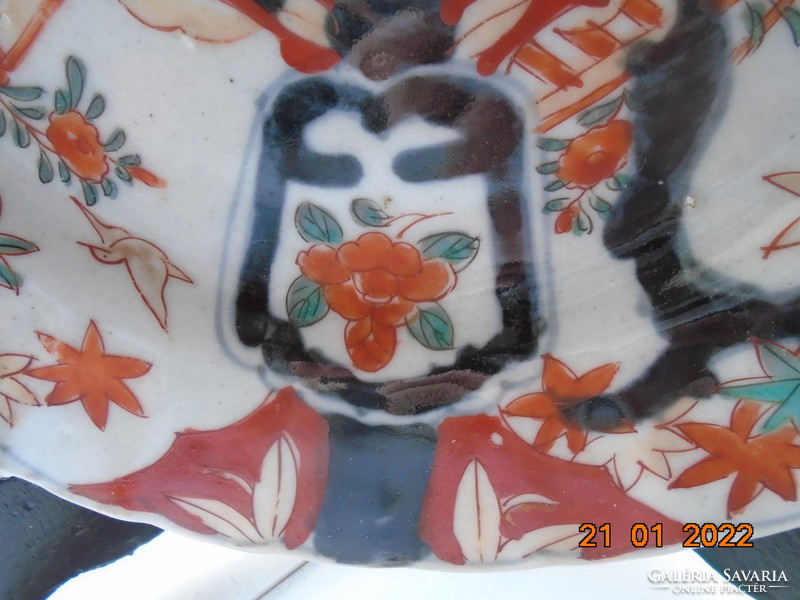 Antique hand painted imari plate with colorful wood, flower and bird patterns