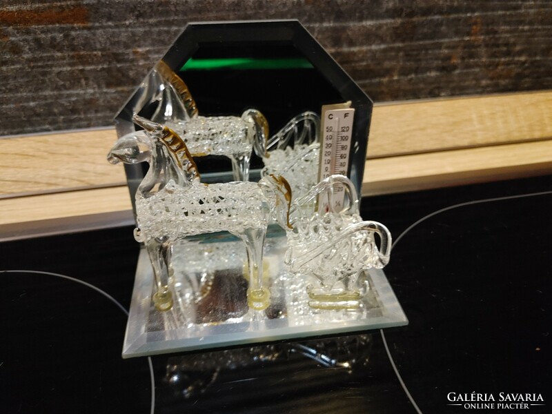 Glass sleigh with thermometer
