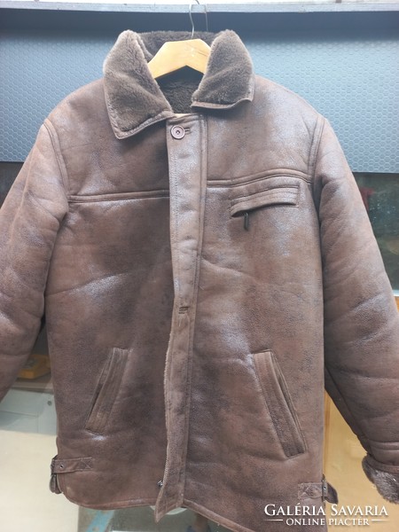 Feilang nagyméretű téli hasított bőr, barna dzseki, kabát
