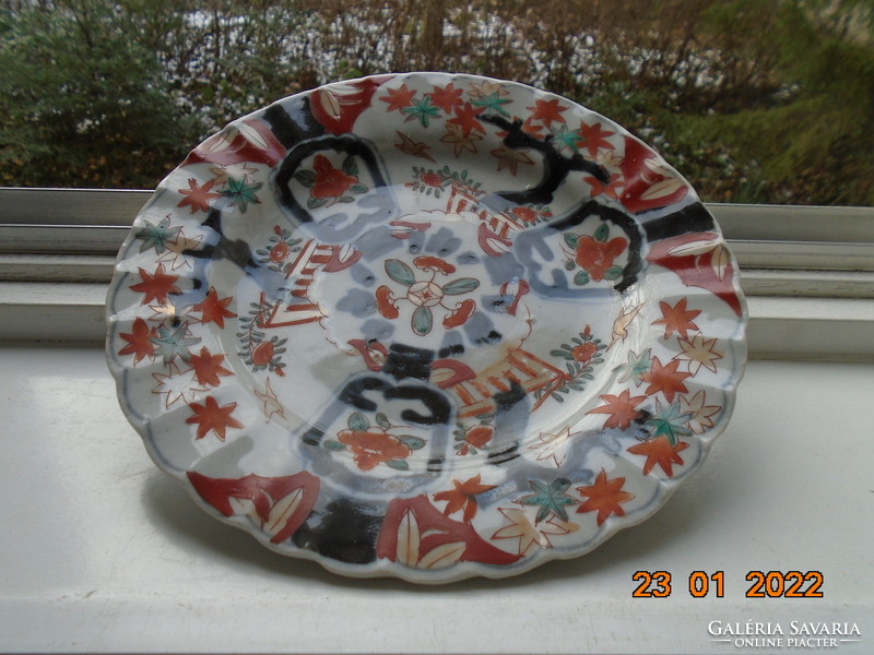 Antik kézzel festett Imari tányér színes fa, virág és madár mintákkal
