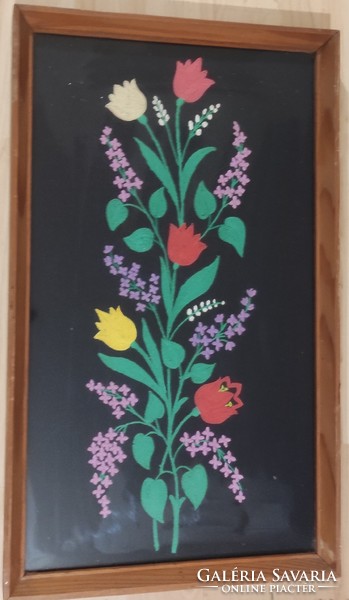 Retro embroidered wall picture, embroidery in a frame