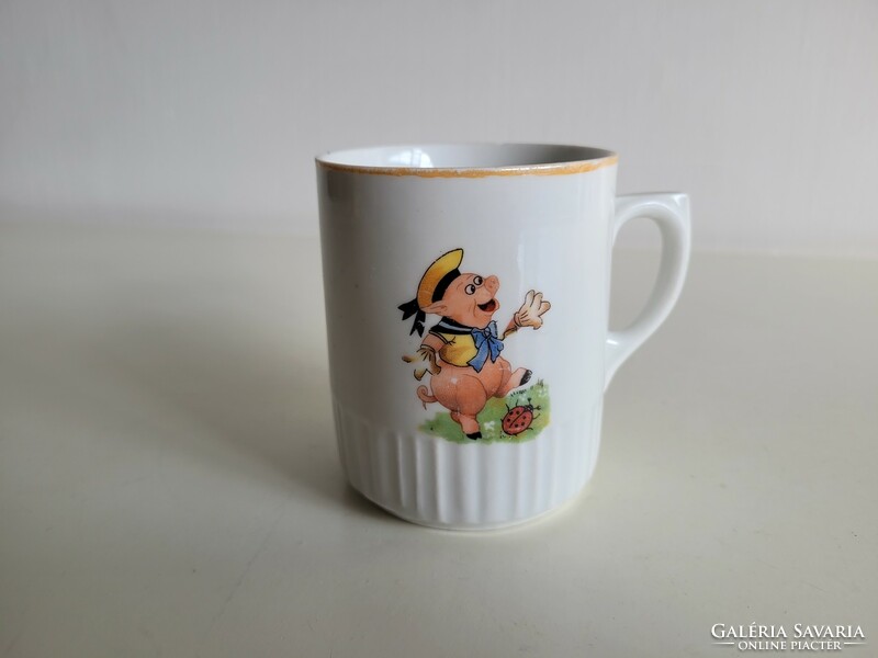Old Zsolnay porcelain fairy tale mug pig dragonfly ladybird pattern fairy pattern skirt tea cup