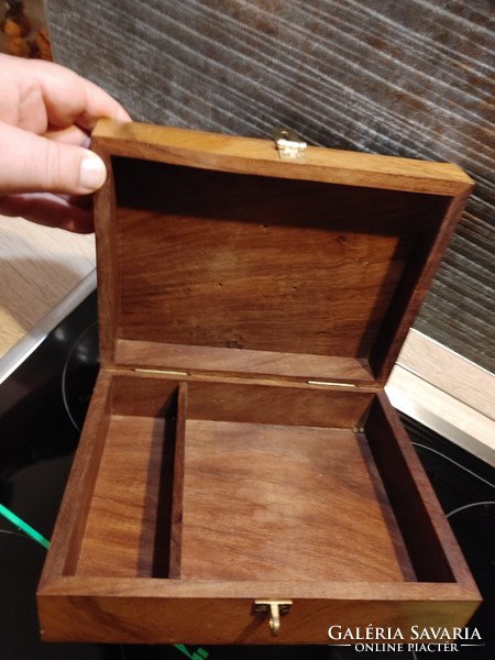 Inlaid wood storage box with compartments