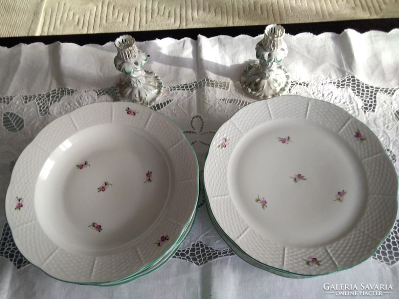 Herend set with a rare pattern with a green border, basket-weave edge from the wartime!