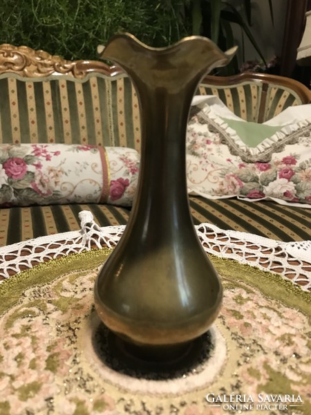 Small brass vase with ruffled edges, elegant, slim design