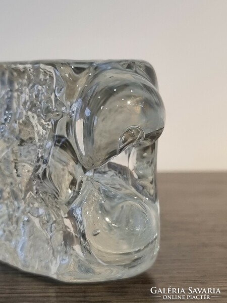 Vintage ice glass block vase, solifleur / modern design from the '70s