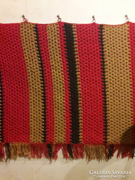 3 Pcs of old retro striped three-color hand-crocheted wall protector with fringed cotton, approx. 3x2 meters