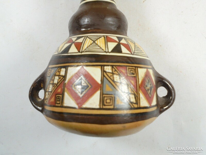 Régi kézzel festett perui kerámia váza asztali dísz - Pisac Peru - 12 cm magas