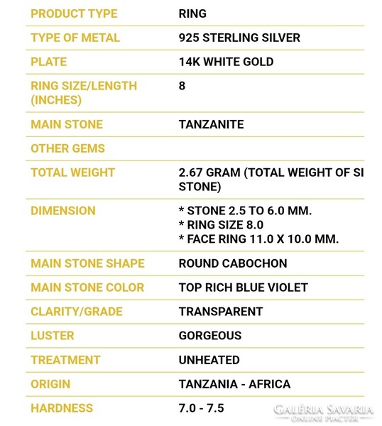 Tanzanite stone silver ring size 8! 1.05 Carat! Tanzania