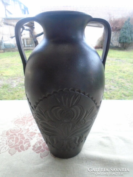 Old Transylvanian black earthenware Hargitay vase 36 cm wide 21 cm circumference 60 cm perhaps a floor vase