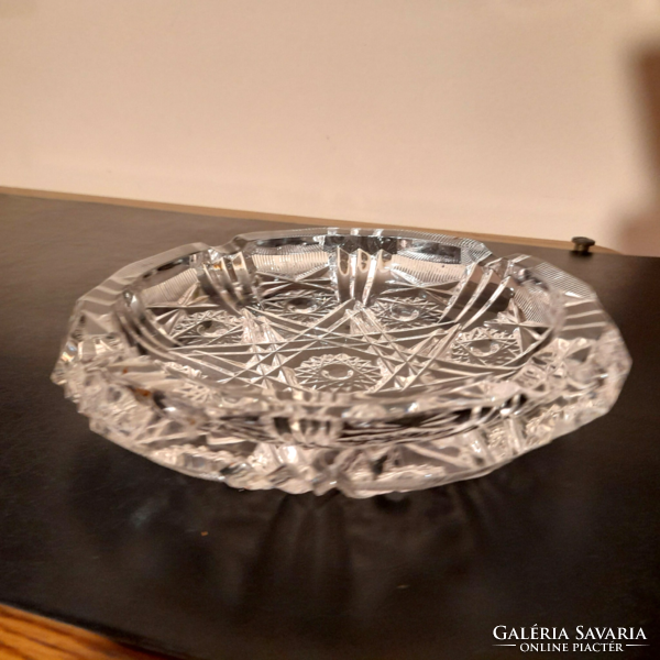 Old retro large polished crystal ashtray