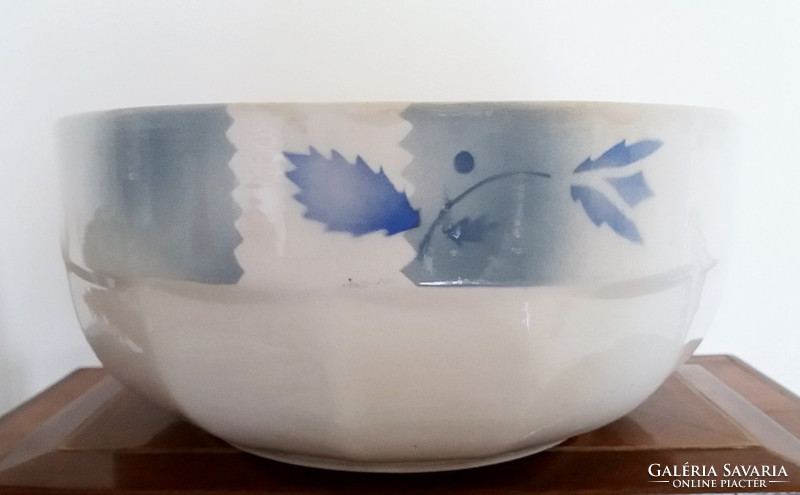 Old vintage granite bowl with blue pattern 22.5 cm