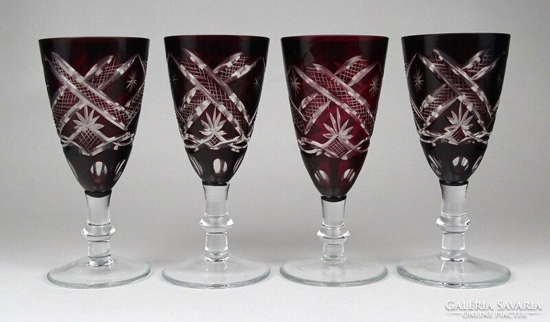 1L666 old polished burgundy crystal glass set 4 pieces